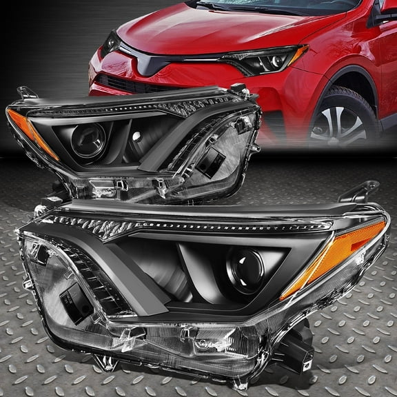NUVISION for 16-18 Toyota Rav4 Black Housing Amber Corner Projector Headlight Head Lamps