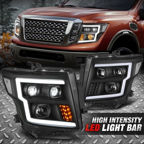 Nuvision for 16-24 Titan/Titan XD Dual Projector LED Headlights W/ 3D DRL Tube Black