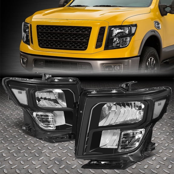 NUVISION for 16-24 Titan/Titan XD OE Style Black Housing Clear Corner Headlight Lamps Set