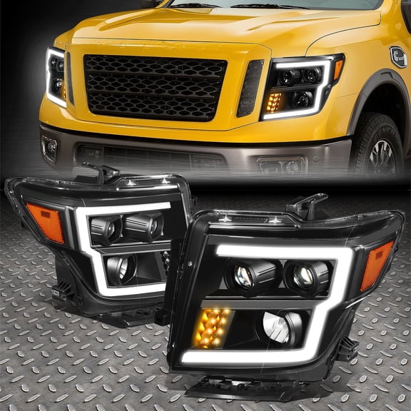 Nuvision for 16-24 Titan XD LED DRL Dual Projector Headlights Black Housing Amber Corner