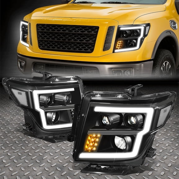Nuvision for 16-24 Titan XD LED DRL Dual Projector Headlights Black Housing Clear Corner
