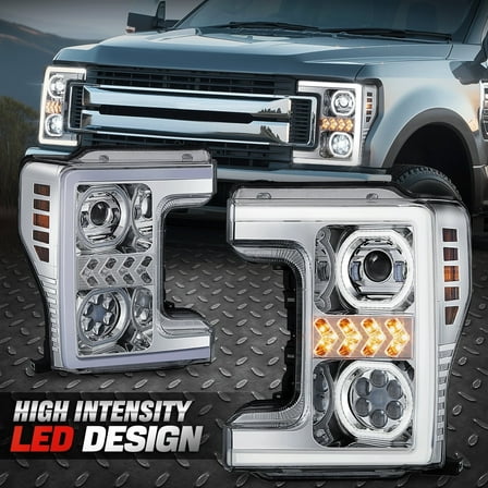 Nuvision for 17-19 Ford F250 F350 Chrome LED Projector Halo Headlight DRL Sequential
