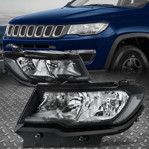 NUVISION for 17-21 Jeep Compass OE Style Black Housing Clear Corner Headlight Headlamp