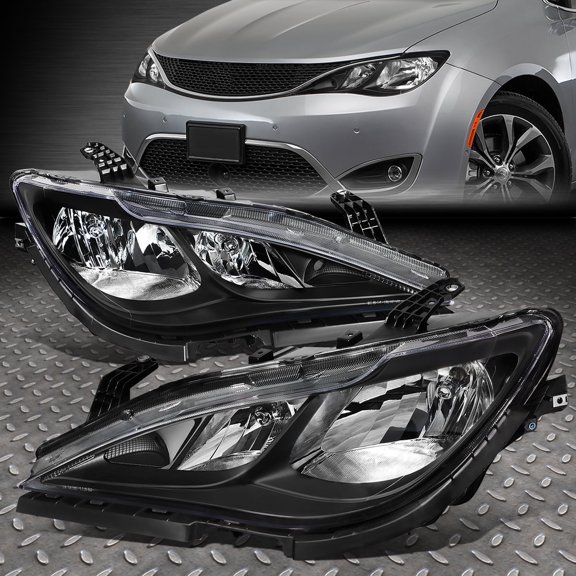NUVISION for 17-23 Chrysler Pacifica Voyager Pair Black Housing Headlight Head Lamps
