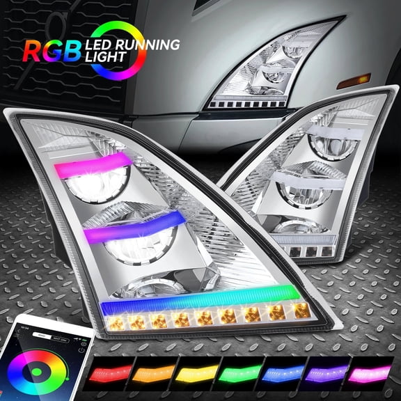 Nuvision for 18-24 Volvo VNL VNR Tri RGB LED DRL Switchback Signal Headlights Chrome