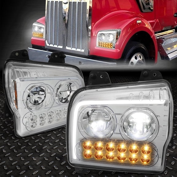 Nuvision for 19-24 Kenworth W990 Sequential Turn Signal Full LED Headlight Lamps Chrome
