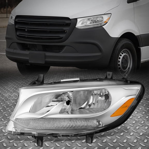 NUVISION for 19-24 Mercedes Sprinter Driver Left Side Chrome Amber Halogen Headlight