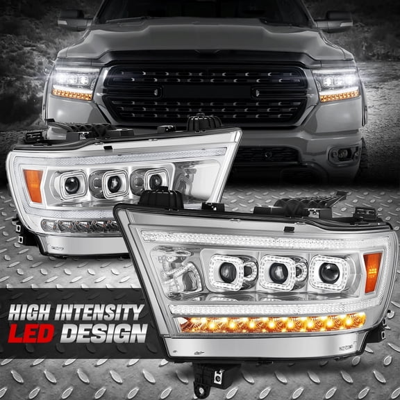 Nuvision for 19-24 Ram 1500 C-Tube DRL Sequential LED Signal Projector Headlights Chrome
