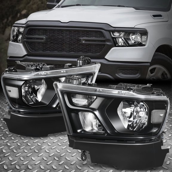NUVISION for 19-24 Ram 1500 OE Style Black Housing Clear Corner Headlight Lamps Assembly