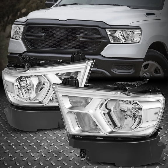 NUVISION for 19-24 Ram 1500 OE Style Chrome Housing Clear Corner Headlight Lamps Assembly