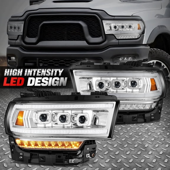 Nuvision for 19-24 Ram Truck Chrome Start-Up LED DRL Sequential Tri-Projector Headlights