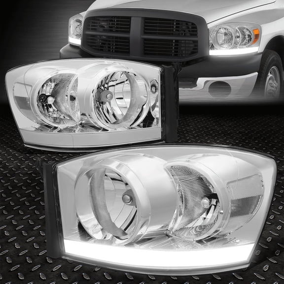Nuvision for 2006-2009 Dodge Ram Pickup LED DRL Headlight Chrome Housing Clear Corner
