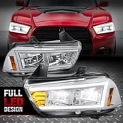 Nuvision for 2011-14 Dodge Charger Full LED DRL Halogen Chrome Headlight Lamps Lh+Rh Set