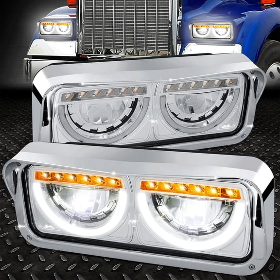 Nuvision for 81-19 Peterbilt Western Star Dual LED DRL Signal Headlights Chrome Housing