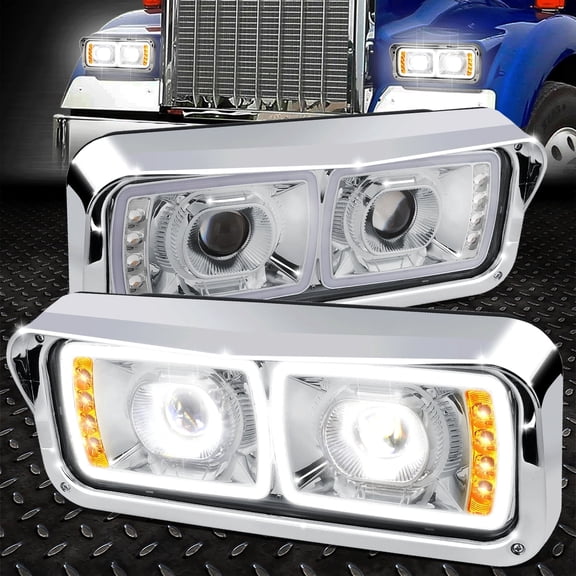 Nuvision for 81-19 Peterbilt Western Star Full LED Dual Halo Ring Projector Headlights