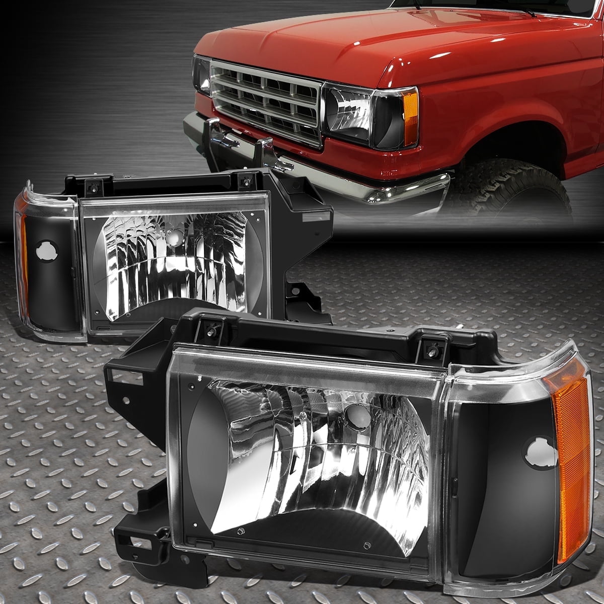 Dual LED DRL Amber Headlights Bumper Lamps Fit For 92-96 F150 F250 F350