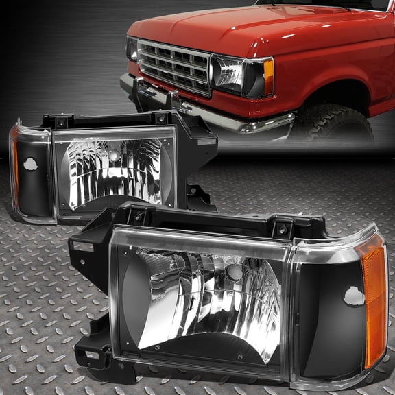 NUVISION for 87-91 Ford F150 F250 Bronco Black Housing Amber Corner Headlight Head Lamps