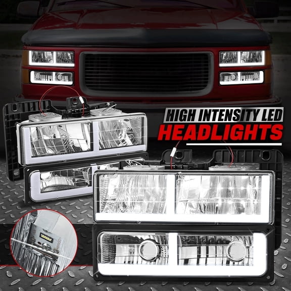 Nuvision for 88-00 Chevy GMC C/K F-LED DRL Headlight Bumper Turn Signal Lamps Chrome