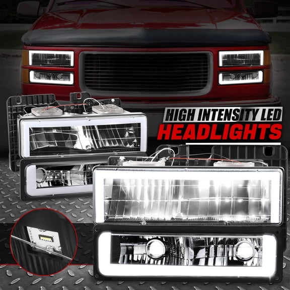 Nuvision for 88-00 Chevy GMC C/K Pickup LED DRL Headlight+Bumper Turn Signal Lamps Black