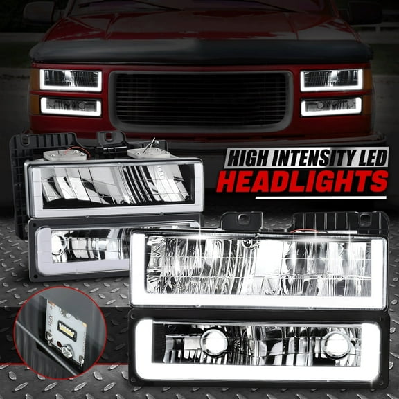 Nuvision for 88-00 Chevy GMC C/K U-LED DRL Headlight Bumper Turn Signal Lamps Black