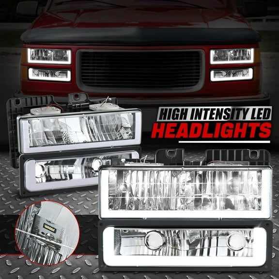 Nuvision for 88-00 Chevy GMC C/K U-LED DRL Headlight Bumper Turn Signal Lamps Chrome