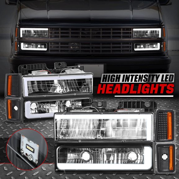 Nuvision for 88-93 Chevy C10 C/K 1500 2500 C-LED DRL Headlight Bumper Corner Lamp Black
