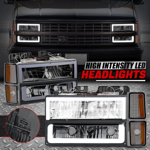 Nuvision for 88-93 Chevy C10 C/K 1500 2500 LED DRL Headlights Bumper Corner Lamps Smoke