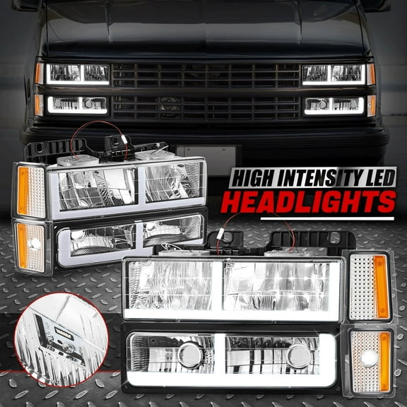 Nuvision for 88-93 Chevy C10 C/K 1500 LED DRL Strip Headlight Bumper Corner Lamp Chrome