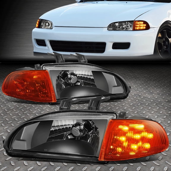 Nuvision for 92-95 Honda Civic 2/3Dr LED Turn Signal Headlights Black Housing Clear Corner
