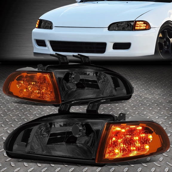 Nuvision for 92-95 Honda Civic 2/3Dr Smoked Lens LED Turn Signal Headlights Corner Lamps