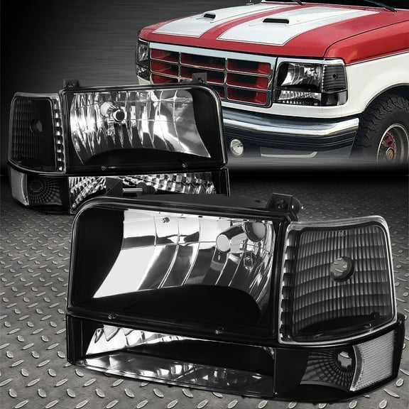 NUVISION for 92-96 Ford F150 F250 F350 Bronco Black Clear Headlights Bumper Lamps