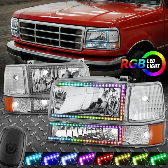 Nuvision for 92-96 Ford F150 F250 F350 Bronco Sequential LED Headlights Bumper Lamps Pair