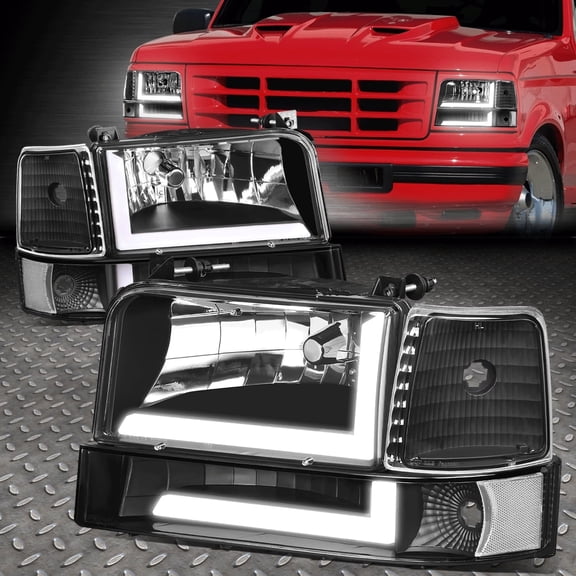 Nuvision for 92-96 Ford F150-F350 Dual LED DRL Headlight Bumper Lamp Black/Clear