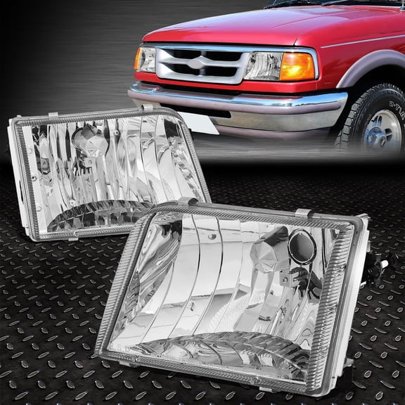NUVISION for 93-97 Ford Ranger Pickup Truck OE Style Chrome Housing Clear Lens Headlights