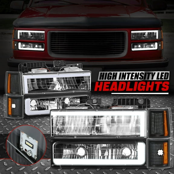 Nuvision for 94-00 GMC C10 C/K 1500 2500 C-LED DRL Headlights Bumper Corner Lamps Black
