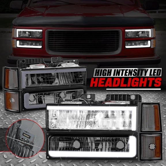 Nuvision for 94-00 GMC C10 C/K 1500 2500 C-LED DRL Headlights Bumper Corner Lamps Smoke