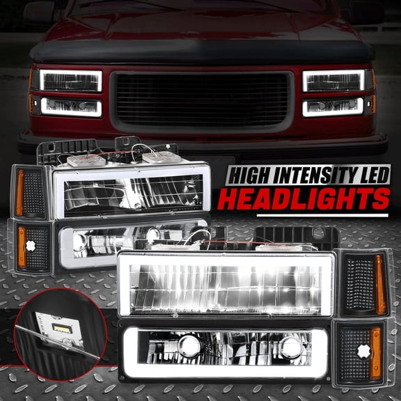 Nuvision for 94-00 GMC C10 C/K 1500 2500 LED DRL Headlights Bumper Corner Lamps Black