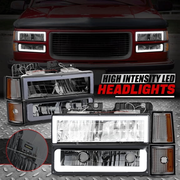 Nuvision for 94-00 GMC C10 C/K 1500 2500 LED DRL Headlights Bumper Parking Lamps Smoked