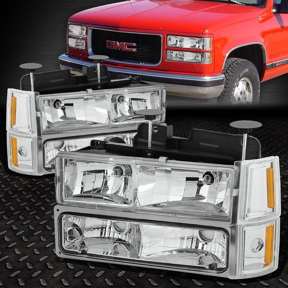 NUVISION for 94-00 GMC C10 C/K Suburban Chrome Housing Amber Corner Headlight Bumper Lamp