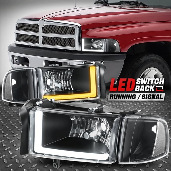 Nuvision for 94-02 Dodge Ram 1500 2500 3500 Switchback L-LED DRL Headlights Black/Clear