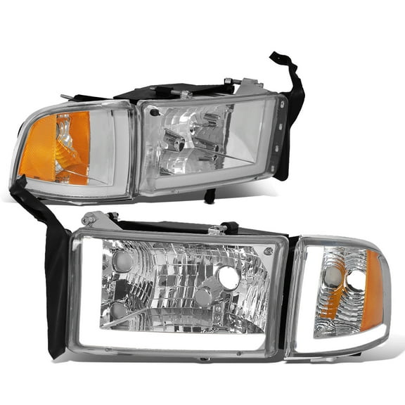 Nuvision for 94-02 Dodge Ram L-Tube LED DRL Headlights Chrome Housing Amber Corner