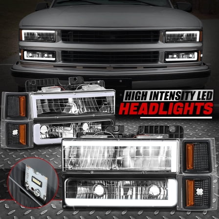 Nuvision for 94-98 Chevy C10 C/K 1500 2500 C-LED DRL Headlight Bumper Corner Lamp Black