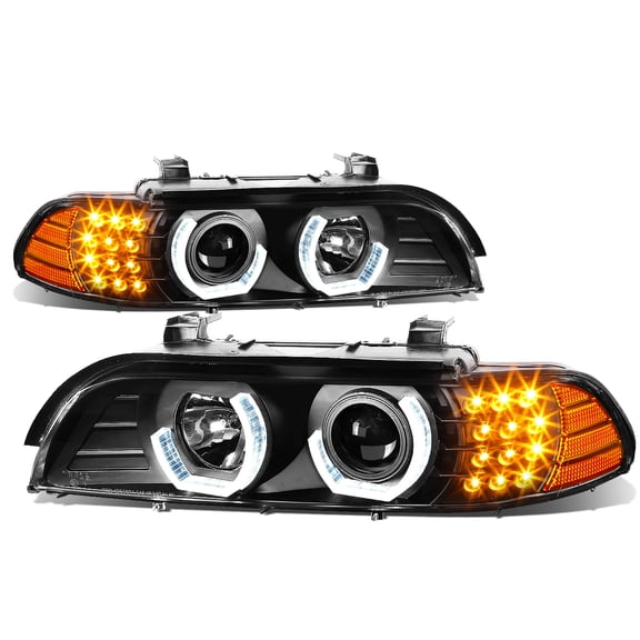 Nuvision for 96-03 BMW E39 5-Series Dual U-Halo LED Signal Projector Headlight Lamp Black