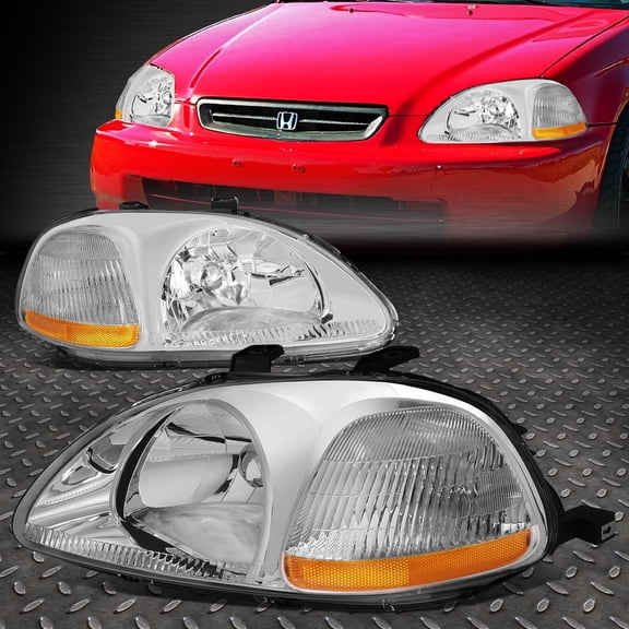NUVISION for 96-98 Honda Civic EJ EM EK Chrome Housing Headlight Amber Corner Lamps Pair