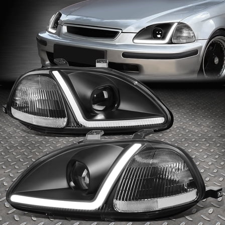 Nuvision for 96-98 Honda Civic LED DRL Projector Headlights Black Housing Clear Corner