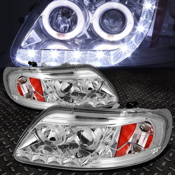 NUVISION for 97-03 Ford F150 Chrome Amber Halo Rings LED DRL Projector Headlights