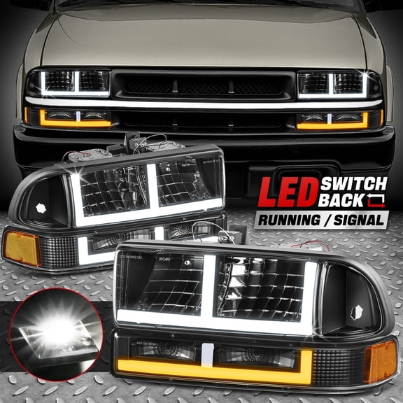 NUVISION for 98-04 Chevy Blazer S10 Switchback F-LED DRL Signal Headlights Black/Amber