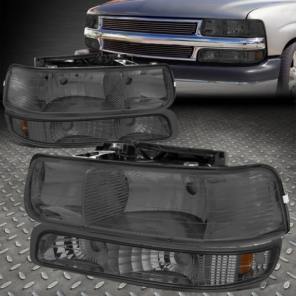 NUVISION for 99-02 Chevy Silverado 00-06 Suburban Tahoe Smoke Headlights Turn Signal Lamp