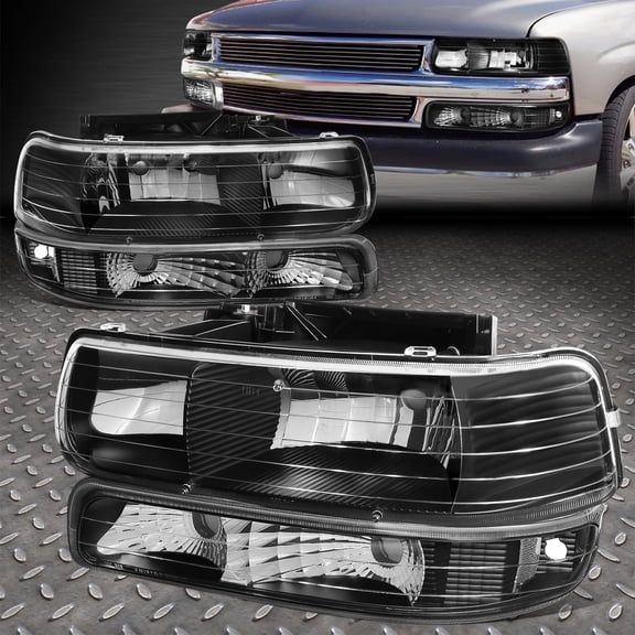 NUVISION for 99-02 Silverado 00-06 Suburban Tahoe Black Headlights Bumper Signal Lights