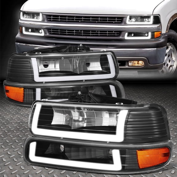 Nuvision for 99-02 Silverado 00-06 Tahoe LED DRL Headlight Bumper Lamps Black/Amber